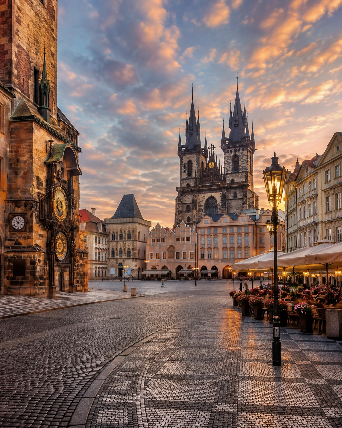 Historic European city square and architecture